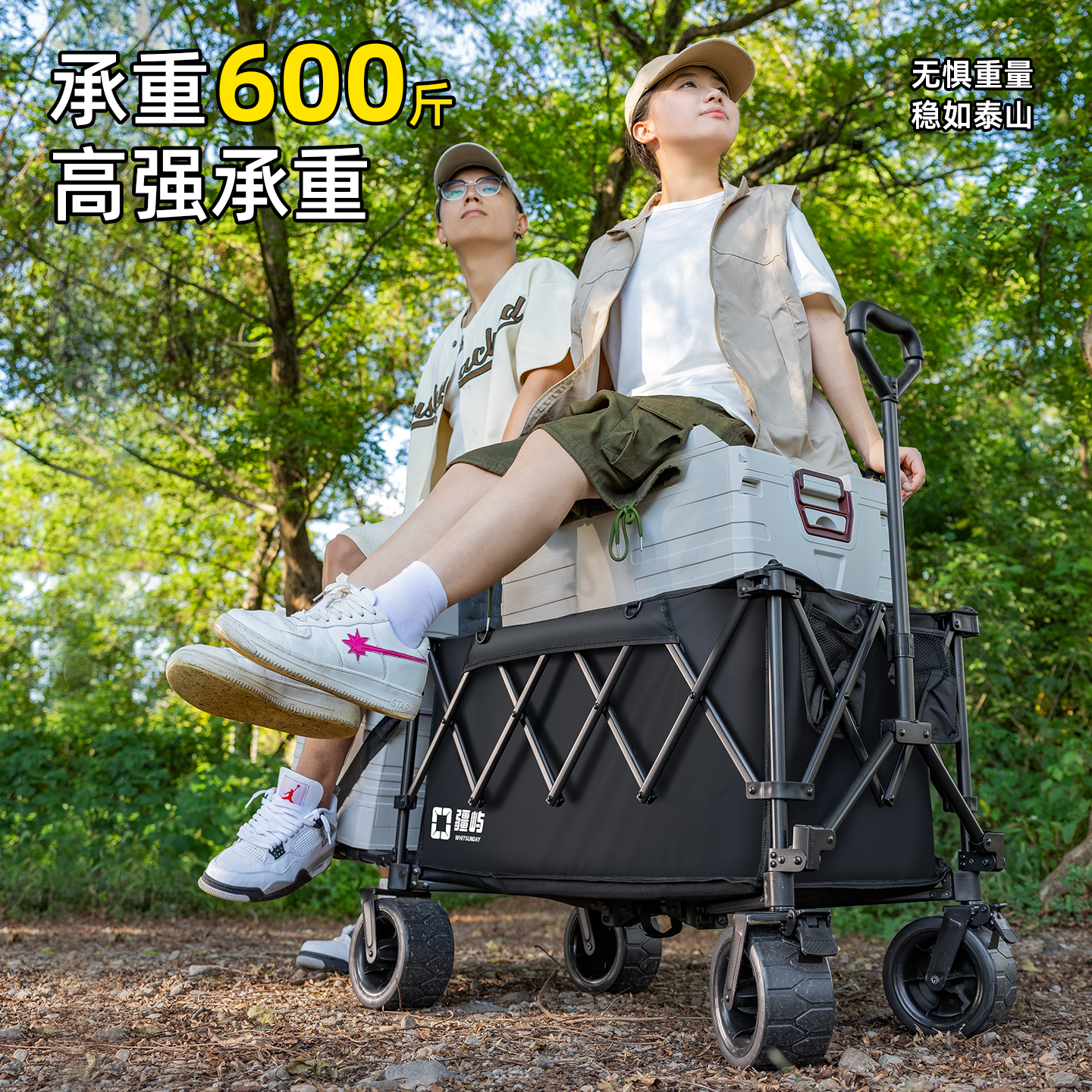 Походная тележка Jiangyu Camping Outdoor Folding Handcart, складная, для пикника, для детей, грузоподъемность 225 кг, цвет черный