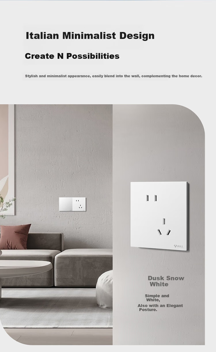 BULL Switch Socket, G57 Series 10A Slanted Five-Hole Socket, 86 Type G57Z223A, Twilight Snow White, Pack of Te 4