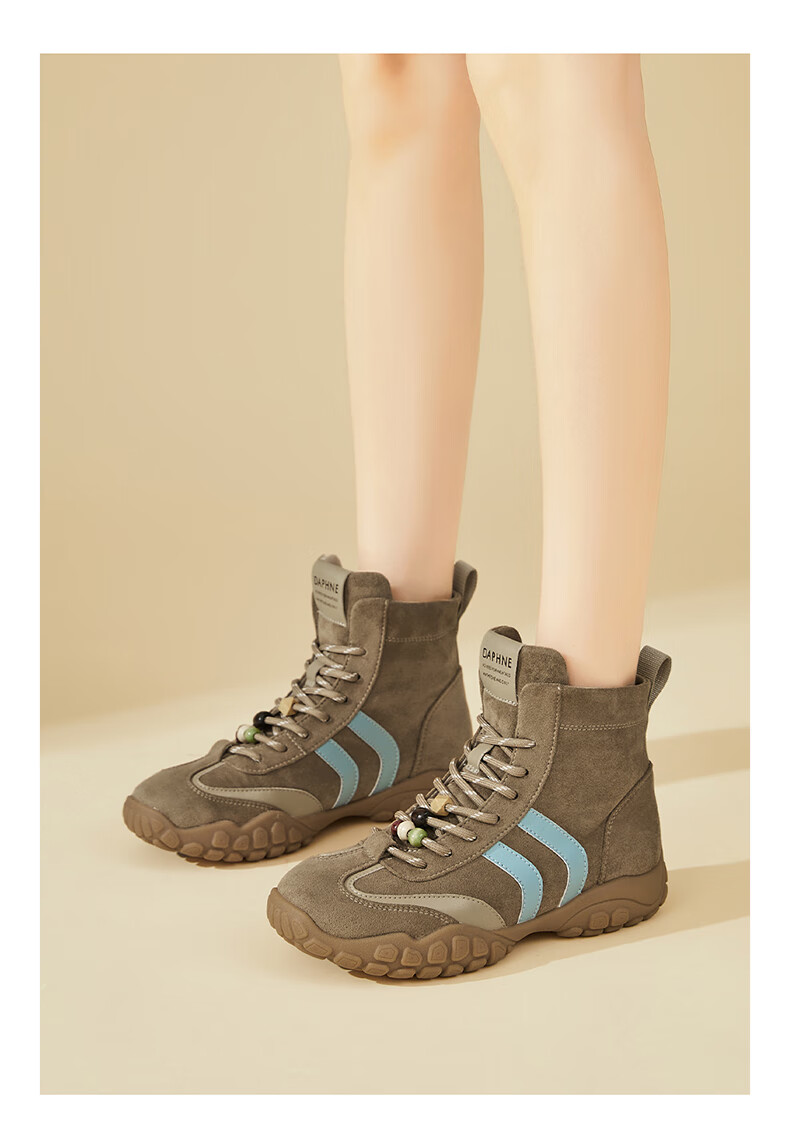 DAPHNE Vintage Versatile Fleece-Lined Short Boots Women Thick Sole Casual Sports High-Top Trainer Martin Boots Coffee Color Size 36 5