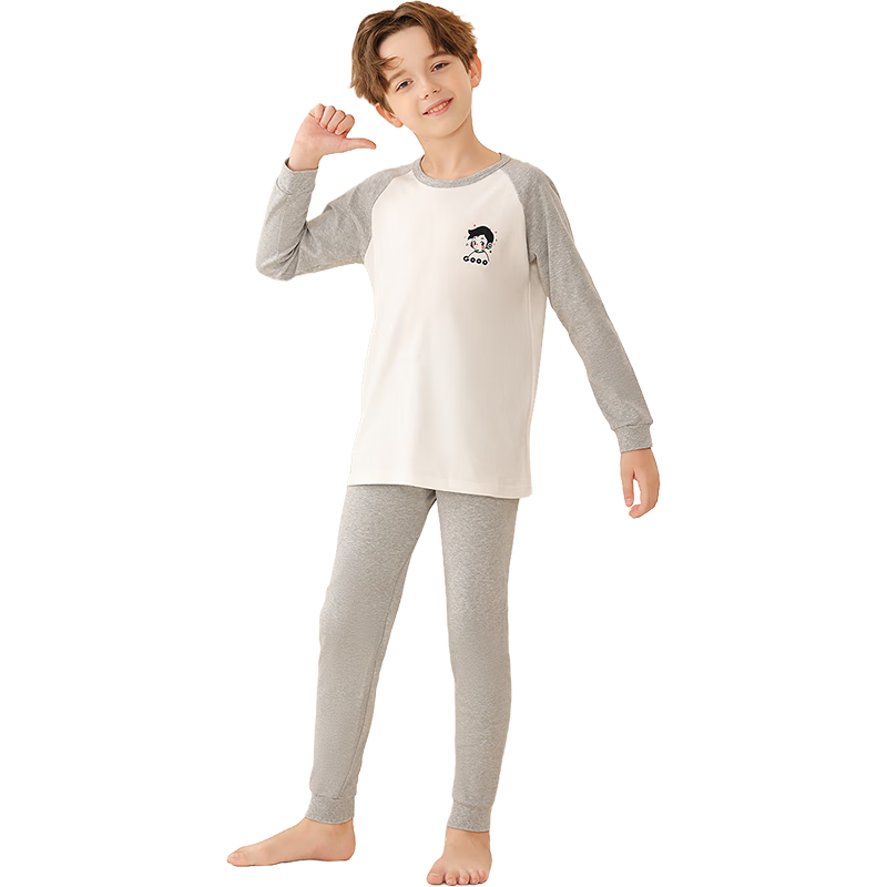 LangSha Kids Boys Antibacterial Cotton Thermal Underwear Set Autumn Winter Sleepwear 140