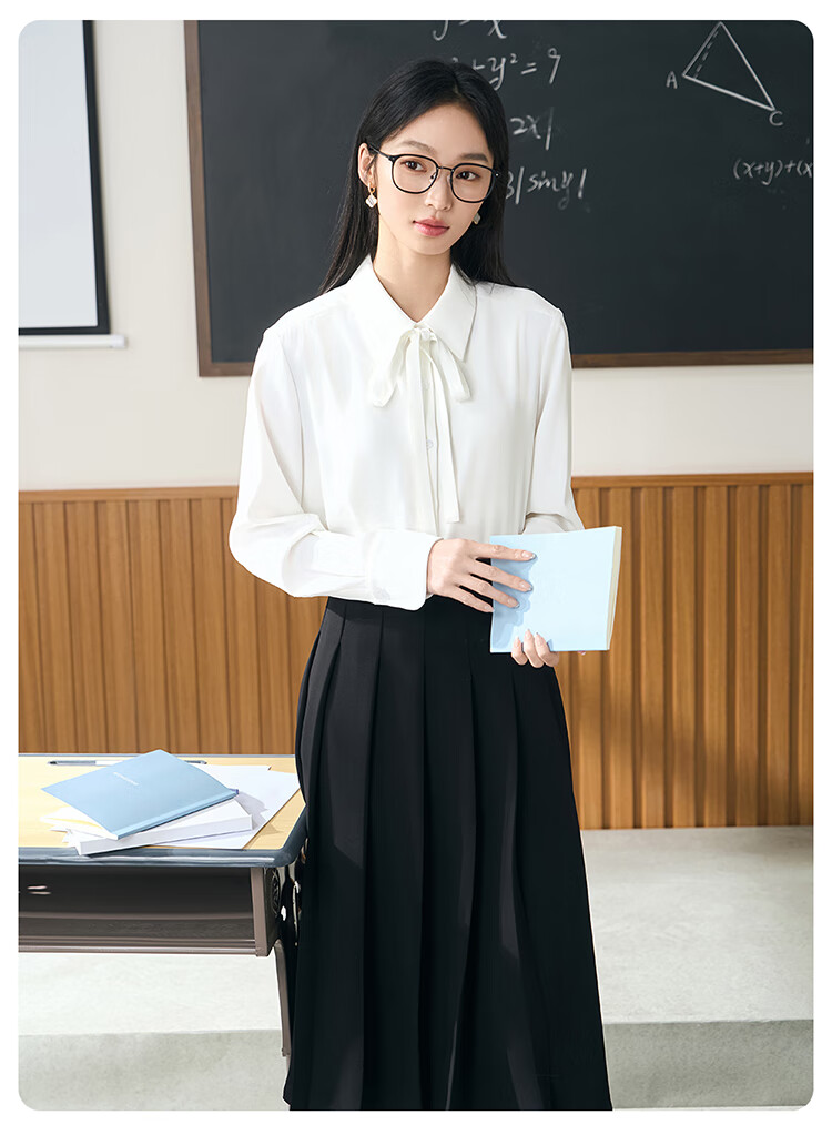 Miss Bird Blue Shirt Women's Petite Bow Tie Blouse Professional College Student Interview Formal Commuter Top 17