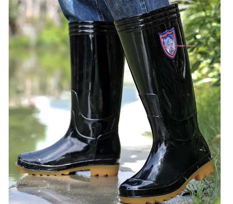 Huili Rain Boots for Men, Waterproof Outdoor Wear-Resistant Rubber Shoes, Non-Slip Rain Boots, Overshoes HL862755 High-Top Black Size 43 19