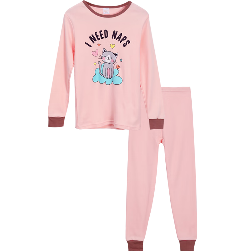 Hodohome Children's Autumn Underwear Set, Girls' Pure Cotton Thin Style, for Older Children And Students, Warm Underwear Set, 108 Shrimp Pink, Size 120