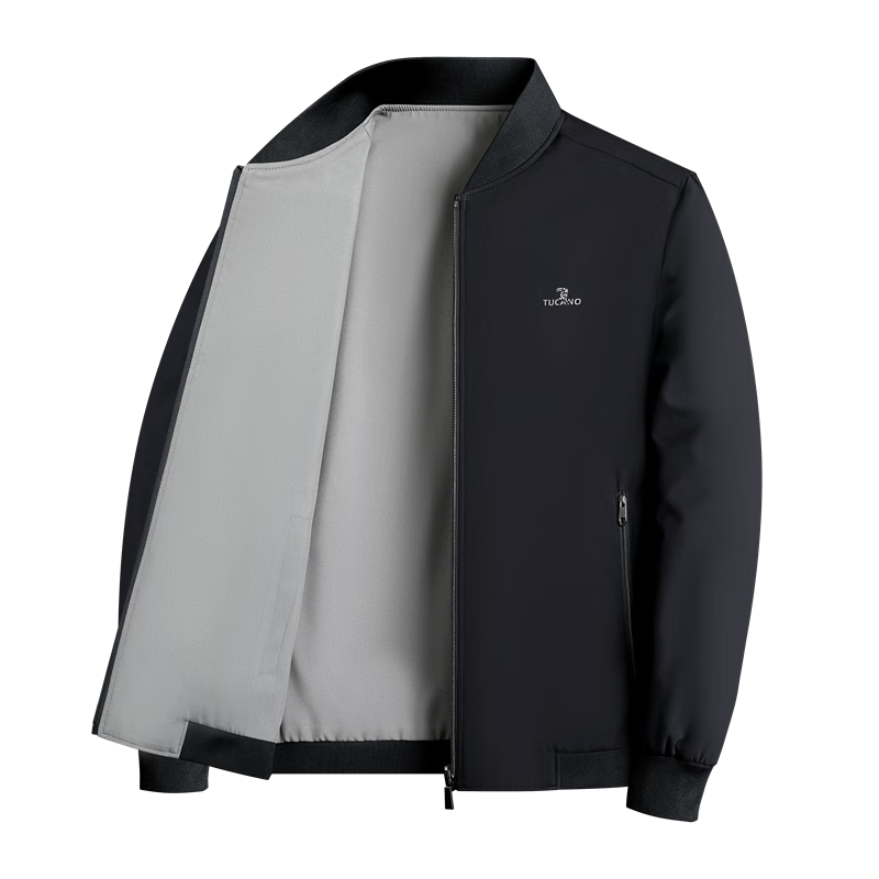 TUCANO Men's Spring Autumn Business Casual Jacket Reversible Stand Collar Coat for Middle-aged and Elderly Men
