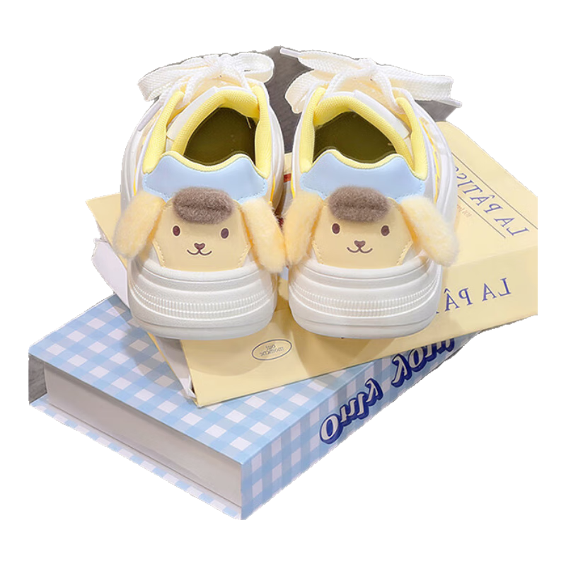 RENBEN Cute Pug Dog Big Head Shoes for Women, New Style Bread Shoes, Breathable Women's Shoes, Versatile White Sneakers, Yellow, Size 37