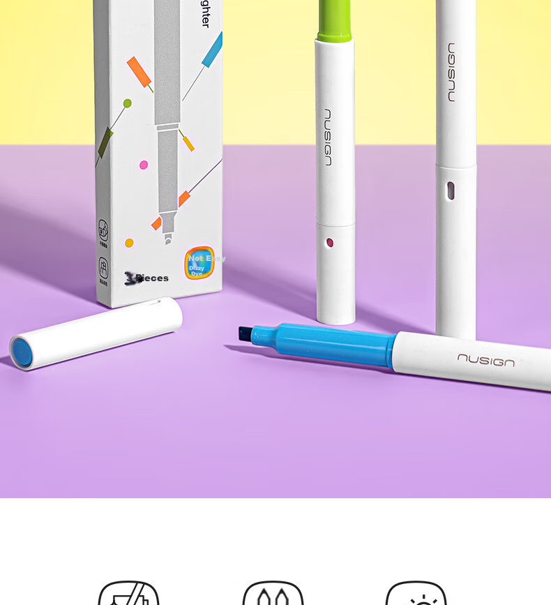 NUSIGN Dual-Tip Two-Color Bleed-Resistant Highlighters for Exam Review And Key Marking, 6 Colors, 3 Pens NS720-1 [Best-Selling Product], Deli's High-End Brand 2