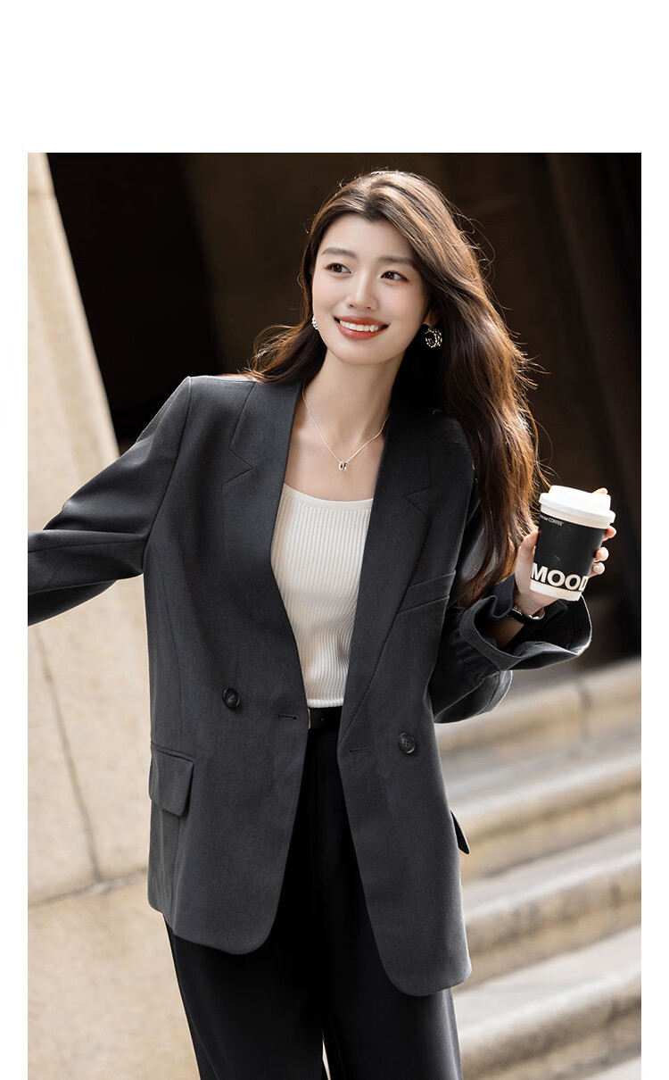 Demana Rich and Soft Autumn Urban Smart Elegant Double-Breasted Ruffle Pocket Decorated Women's Blazer Jacket 1