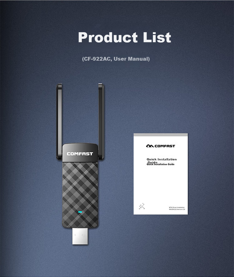 COMFAST Dual-Band 5G 1300M Driverless USB3.0 Interface Wireless Network Card for Desktop Computers, External WiFi Receiver for Laptops, Wireless Network Connector 922AC 7