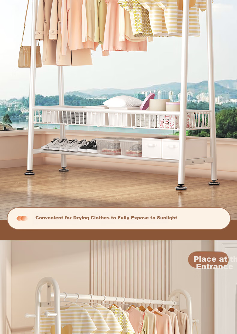 BIX Floor-Standing Clothes Rack for Bedroom, Home Drying Rack, Simple Coat And Hat Stand, Indoor Balcony Clothes Hanger, 1.2m, White 14