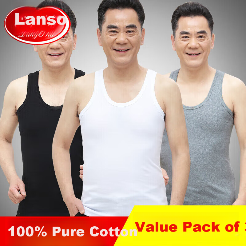 LangSha Men's Cotton Tank Top, Slim-Fit Athletic Undershirt for Middle-Aged And Elderly, Sweat-Wicking Breathable Invisible High-Elastic Base Layer