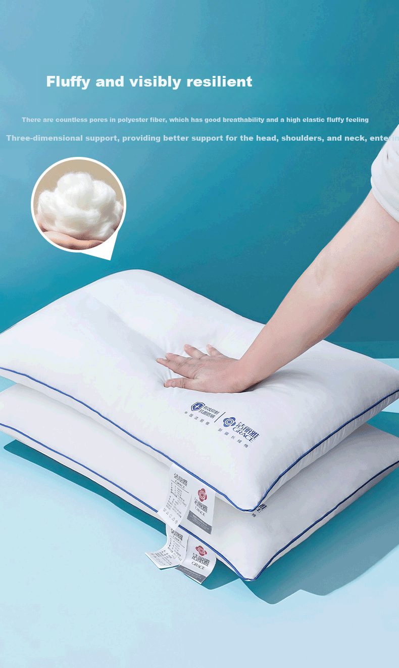 Grace Pure Cotton Pillow, Shaped Pillow, Class A 7A Antibacterial Hotel Neck Support Pillow Core, 45*70cm Low Pillow, Adult Pair 5