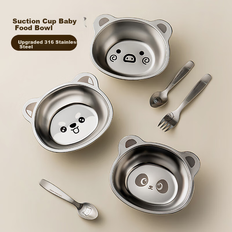 Onlycook 316 Stainless Steel Baby Food Bowl, Children's Plate And Rice Bowl, Cartoon Small Bowl Infant Tableware - Puppy Desig