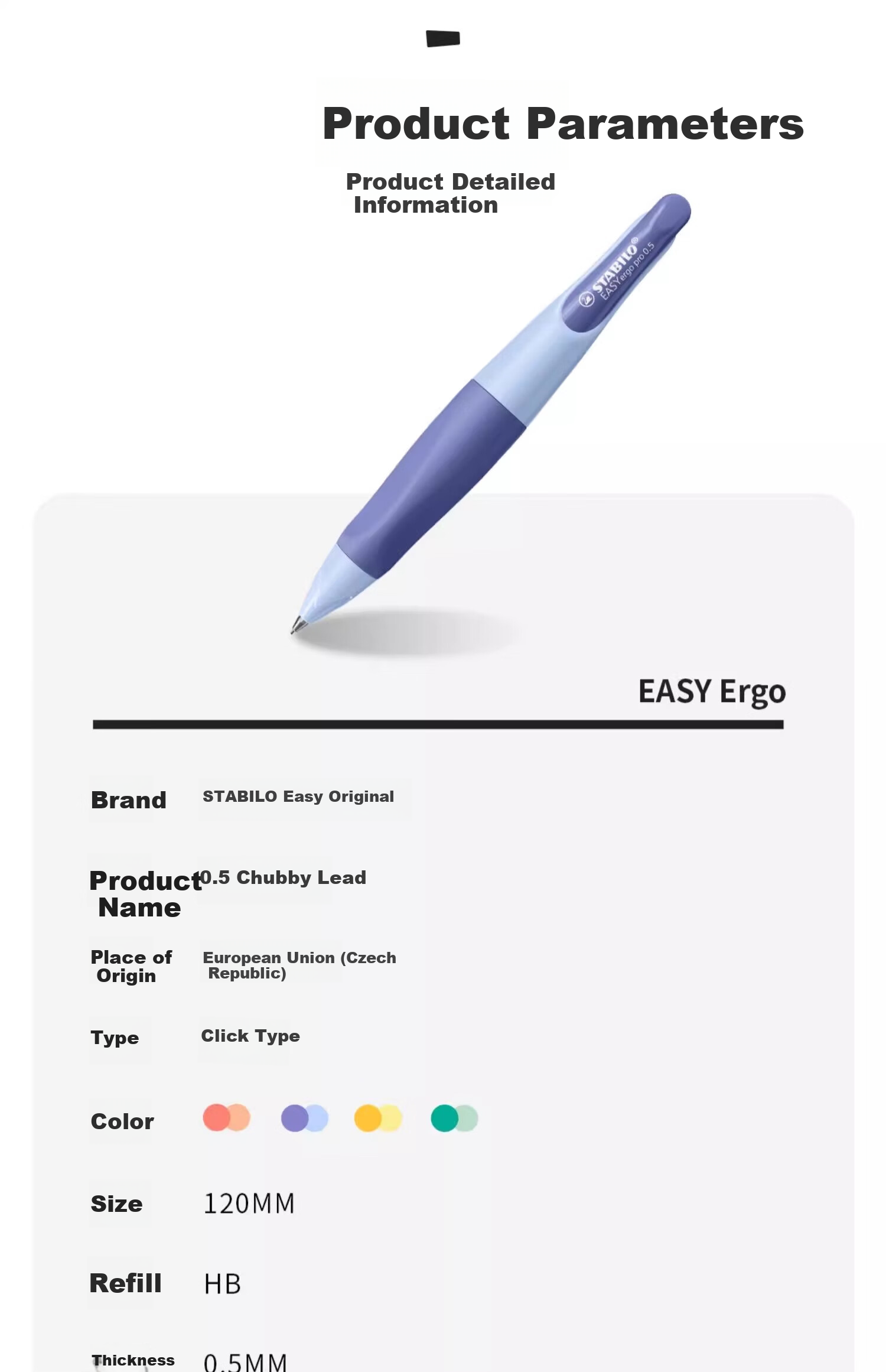 STABILO Mechanical Pencil 0.5mm [Graduation Gift for Men And Women], Retractable Non-Sharpening Pencil for Children's Handwriting Practice And Exams, Macaron Yellow Chunky Pencil 17