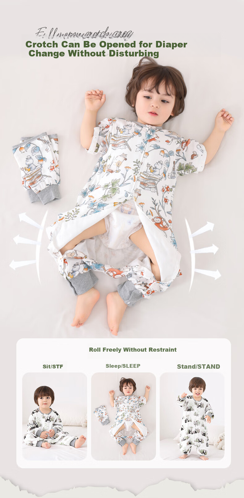 Baby Friend Bamboo Cotton Sleeping Bag for Infants, One-Piece Pajamas, Anti-Kick Blanket for Children, Summer Use, Front 4 Back 2 Mesh Sleeping Sack, Size 100 7