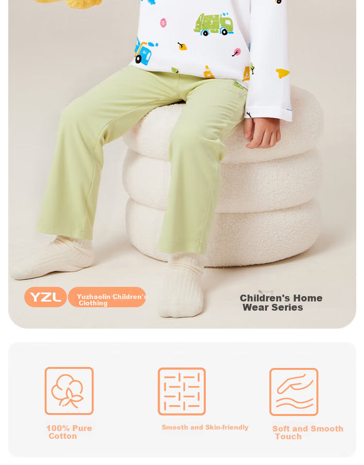 YUZHAOLIN Children's Pajamas Spring Boys' Home Wear Set Pure Cotton Air Conditioning Clothes Children's Clothing Full Print Zoo 3