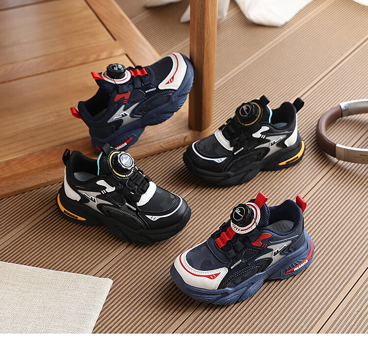 Warrior Boys' Running Shoes Breathable Dial Buckle Comfortable Sports Shoes WZ(CL)-0763 Black Beige Size 31 1