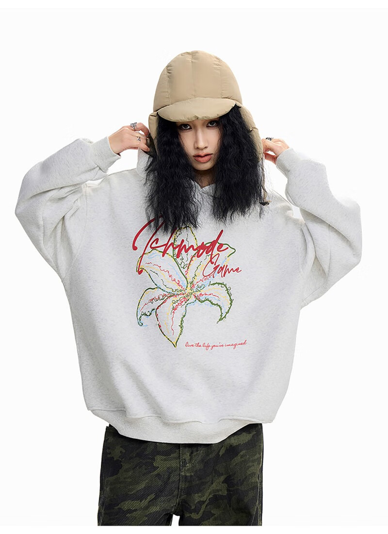 ICH MODE Women's American Style Hoodie Autumn Winter 2025 New Loose Pullover Jacket Top Dark Gray M 19