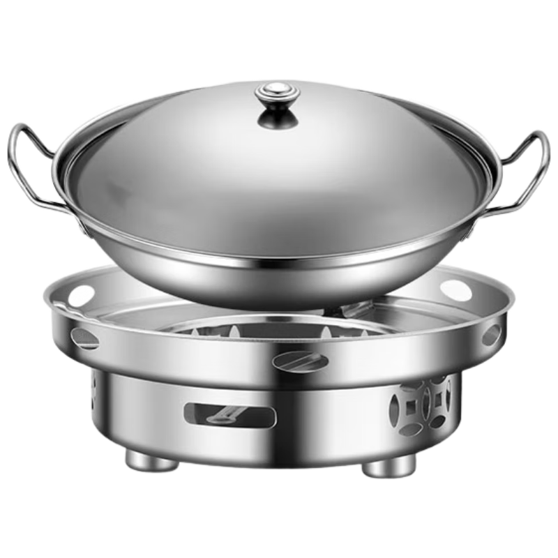 Deming Alcohol Stove Dry Pot Small Hot Pot Household Windproof Solid Alcohol Stove Stainless Steel Pot with Lid