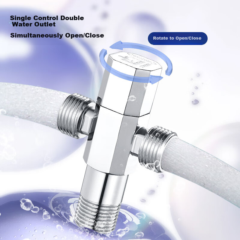 Submarine F2003 Triangular Valve, Double Outlet One Inlet Two Outlets, 1/2 Inch Inlet, Can Connect Fittings, Washing Machine Toilet Water Distributor, Silver Color