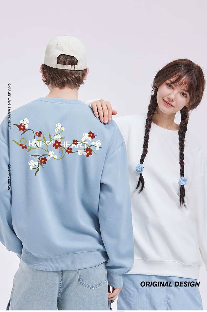 Chaersitaoxin American Floral Print Sweatshirt for Men, Spring And Autumn Round Neck Loose Casual Long Sleeve Couple's Wear, Black, Size M 1