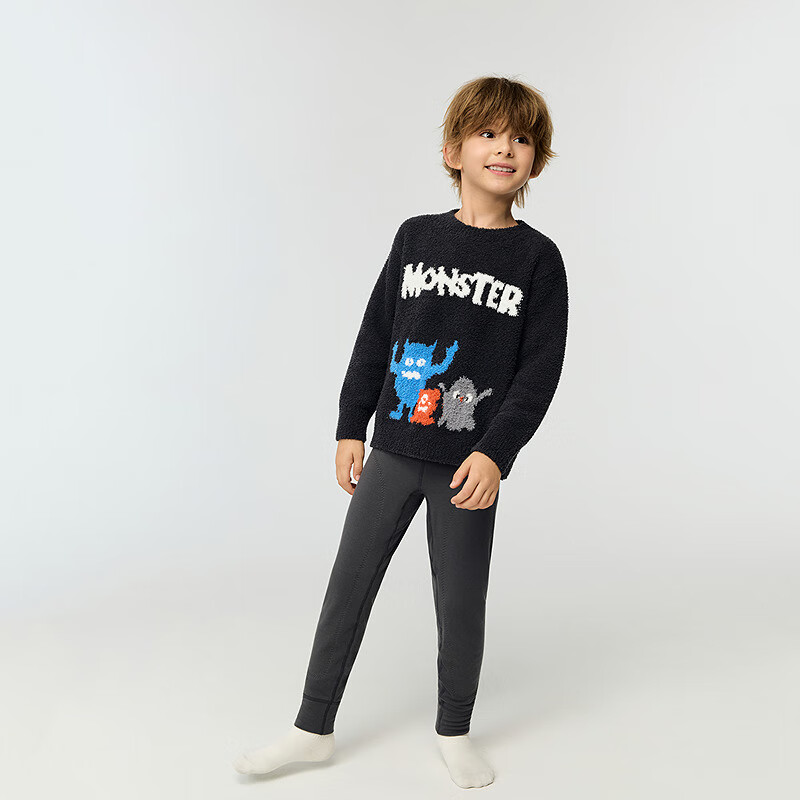 AIMER KIDS Little Heater [Double Warmth] Antibacterial and Anti-Mite Thermal Underwear Three-Layer Warm Pants for Boys and Girls, 3-Layer Long Pants, Size 100