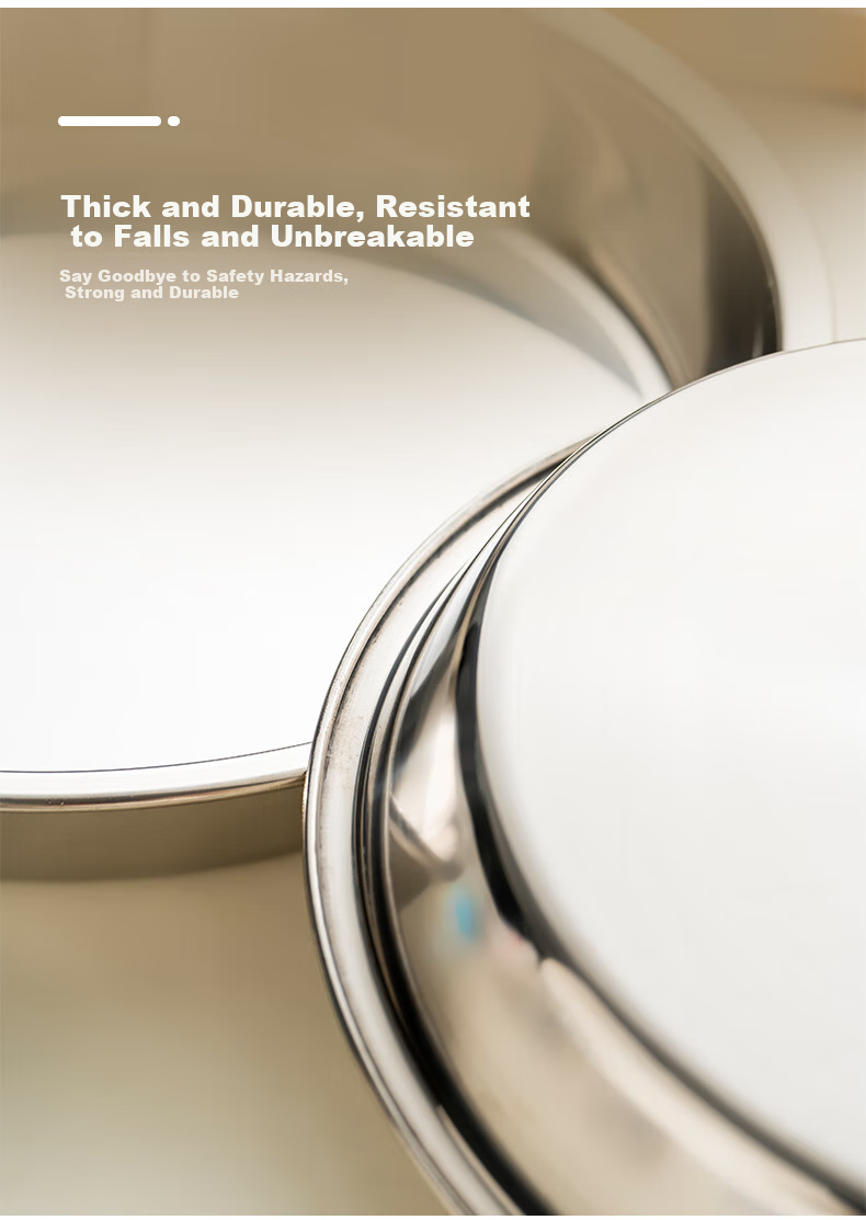 Onlycook 304 Stainless Steel Dinner Plate Household Vegetable Plate Steaming Fish Plate Steamed Rice Roll Round Plate Cold Noodle Plate Flat Tray - 26cm 4