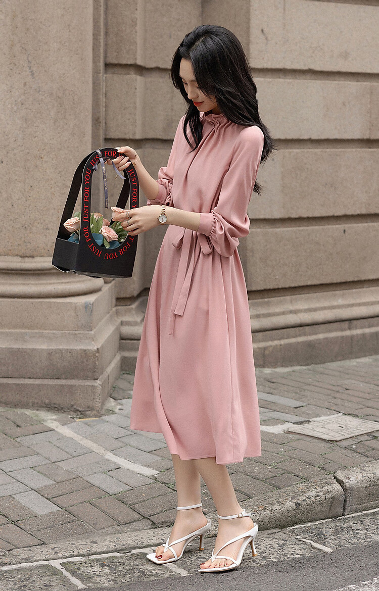 Demana Selected Airy Acetate Spring Socialite Style Comfortable Lightweight Ruffle Collar Mid-Length Women's Dress 5