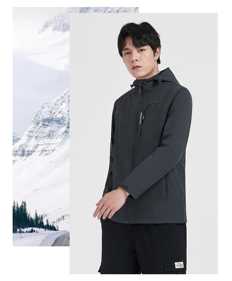 JEEP SPIRIT Men's Outdoor Waterproof Windproof Hiking Jacket Casual Hooded Windbreaker Black XL 3