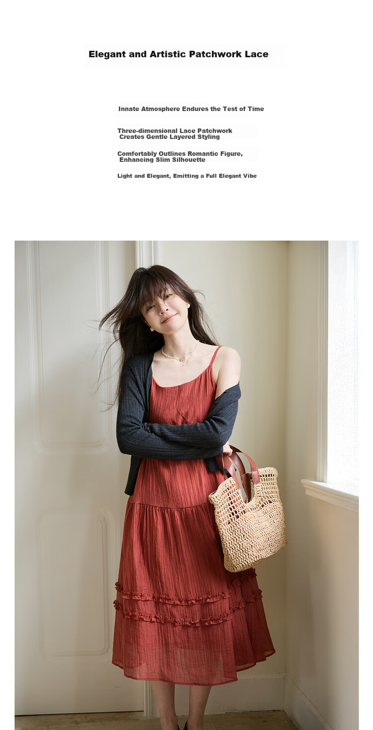 Mt [Camellia Muse] Summer French-Style Lightweight Lyocell Lace Elegant A-Line Midi Dress for Wome 1