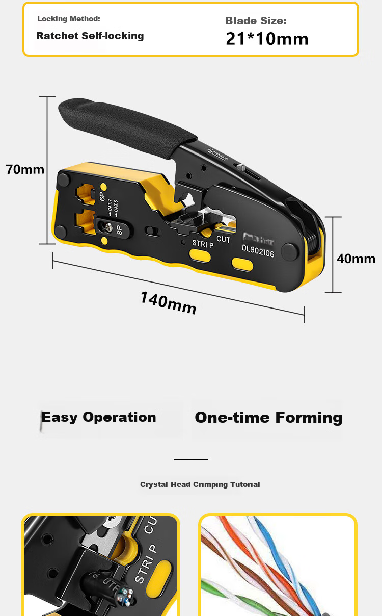 Deli Desktop Network Crimping Tool 6/8p, Multi-Functional Wire Stripper And Crimper, Cat7 RJ45 Connector Crimping Tool for Network And Telephone Cables 8