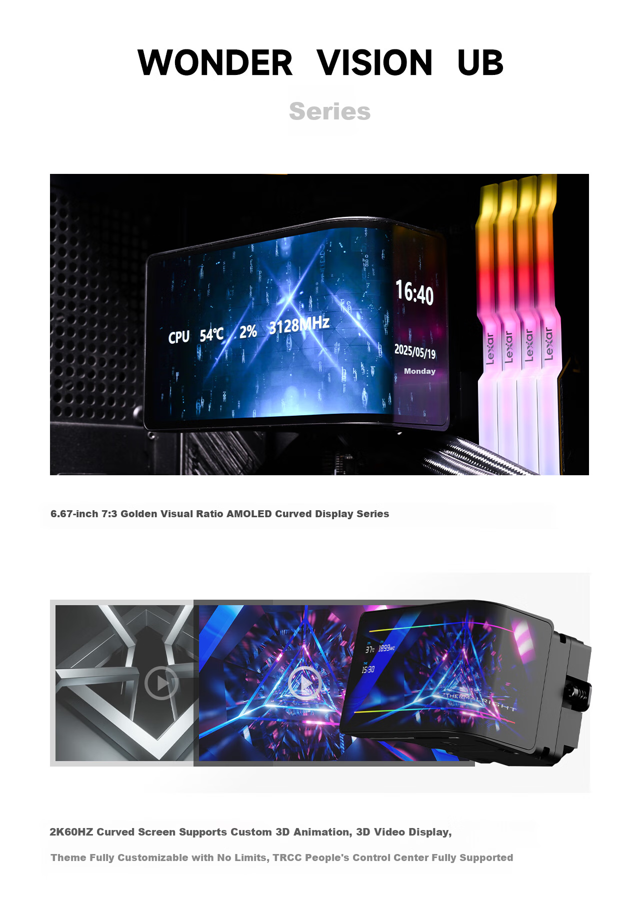 Thermalright Wonder Vision 360 UB ARGB BLACK, 3D Curved Screen Water Cooling Radiator, WV360 UB ARGB BLACK 3