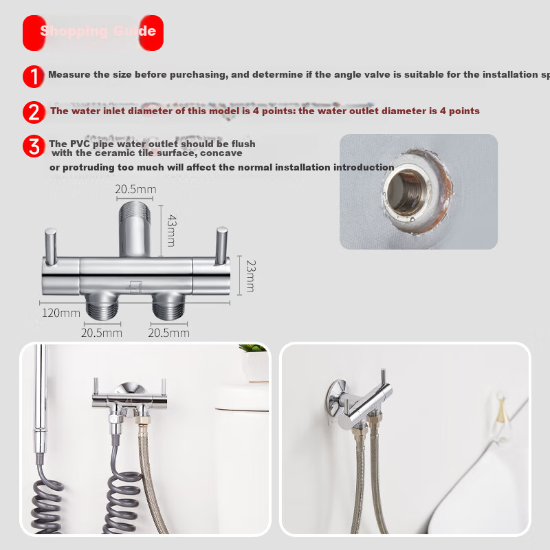 Submarine F401 Three-Way Angle Valve, Brass Chrome-Plated Quick-Open Hot And Cold Water, One Inlet Two Outlets Angle Valve, Ceramic Valve Core