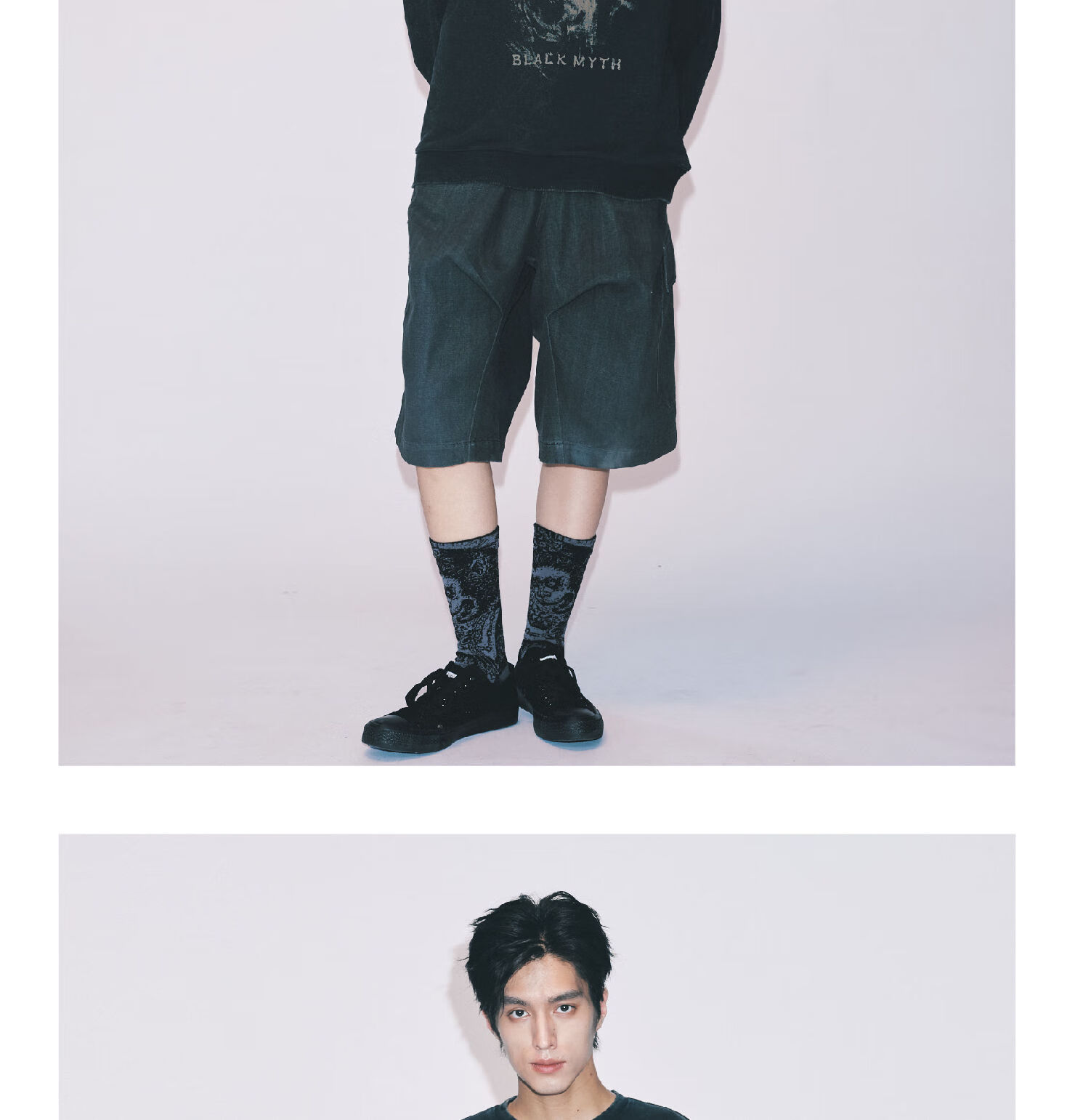 Heishenhua Tianmingren Long-Sleeve Sweatshirt, Unisex Washed Vintage Style with Tianmingren Logo Print, All-Cotton Loose Round Neck Pullover Sports Top, Size S 1