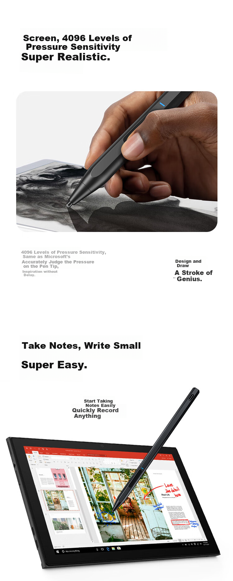 CangHua Compatible with Surface Pen, 4096-Level Pressure Sensitivity, MPP2.0, for Microsoft Tablets Pro 12/11/10/9/8/X/7/6/5/4/Go2/3, Capacitive Stylus, Handwriting Pe 3