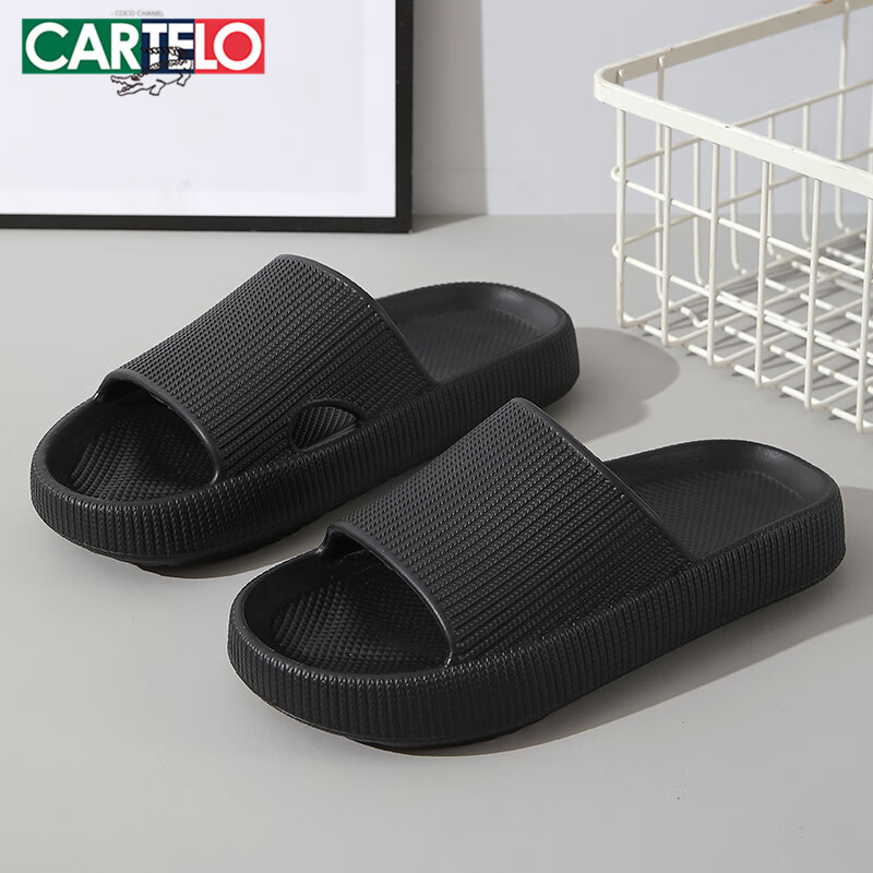 CARTELO Women's Slippers Home Bathroom Indoor Outdoor Soft Sole Shower Sandals Flip Flops 1606 Black Size 36-37
