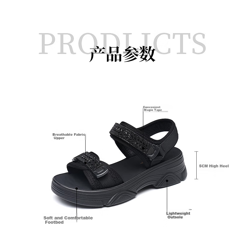 RED DRAGONFLY Women's Sandals, Summer Breathable Thick-Soled Soft-Bottomed Casual Outdoor Sports Beach Shoes, WTK240721, Black, Size 36 7