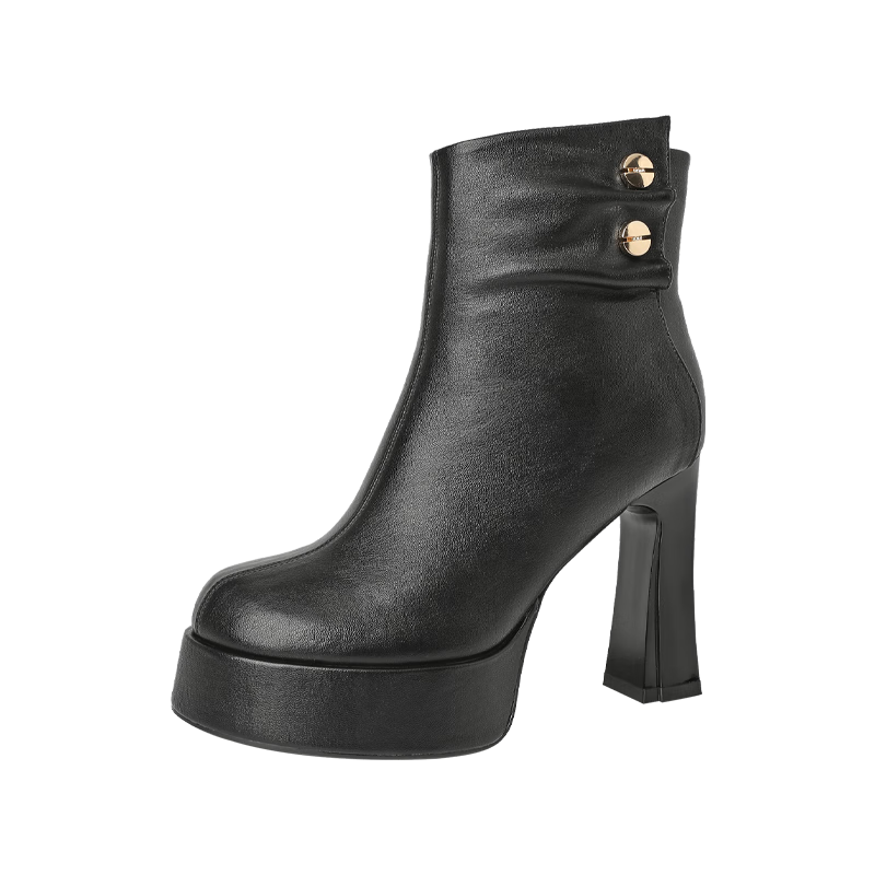 DAPHNE Side Zipper Fashion Elegant High Heel Short Boots Women Thick Heel Fleece-lined Slim Boots Black 37