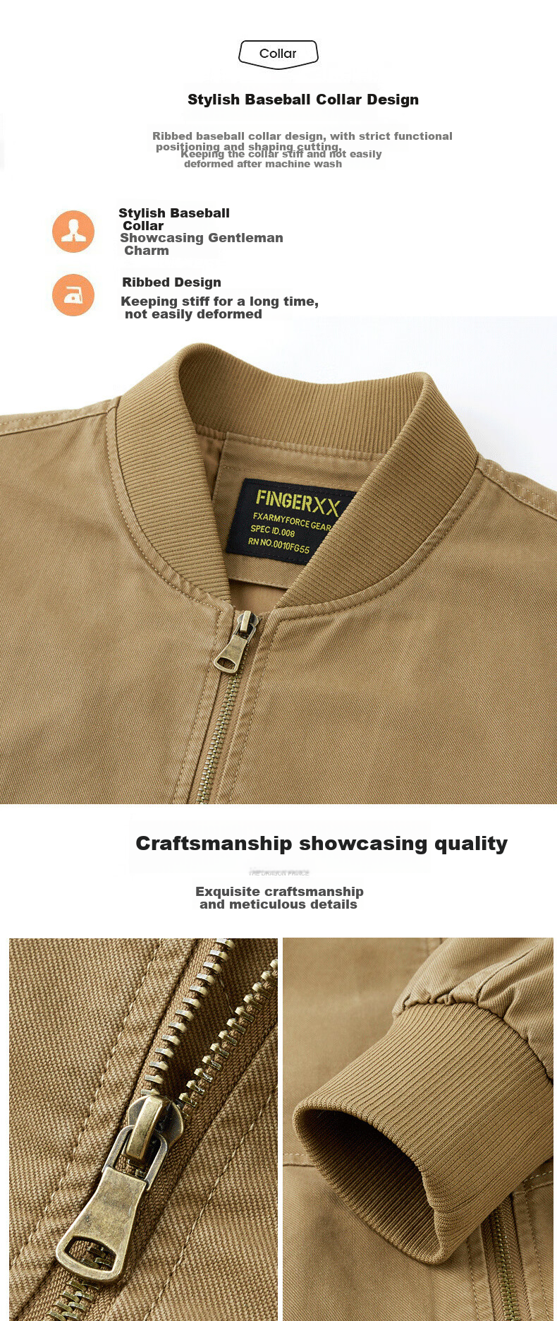JEEP SPIRIT Men's Casual Lightweight Baseball Jacket for Spring And Autumn, Khaki Color, XL Size 1