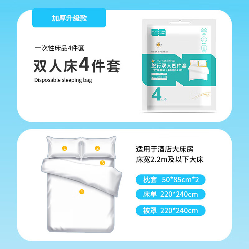 Комплект постельного белья NOLANSEND, 4 предмета, одноразовый, гигиенический, для гостиницы, для путешествий, размер Double