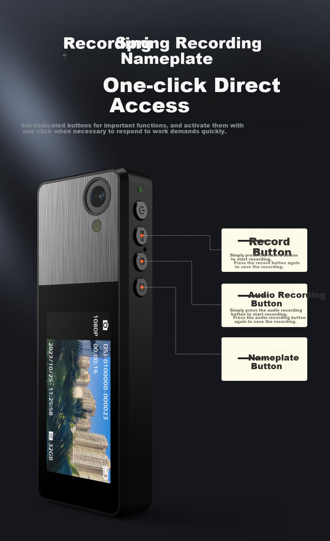 PHILIPS VTR8002 Badge-Style Law Enforcement Recorder, Portable Chest-Mounted Small Color Screen Video Recorder, Mobile Phone Connectivity, 64GB 3