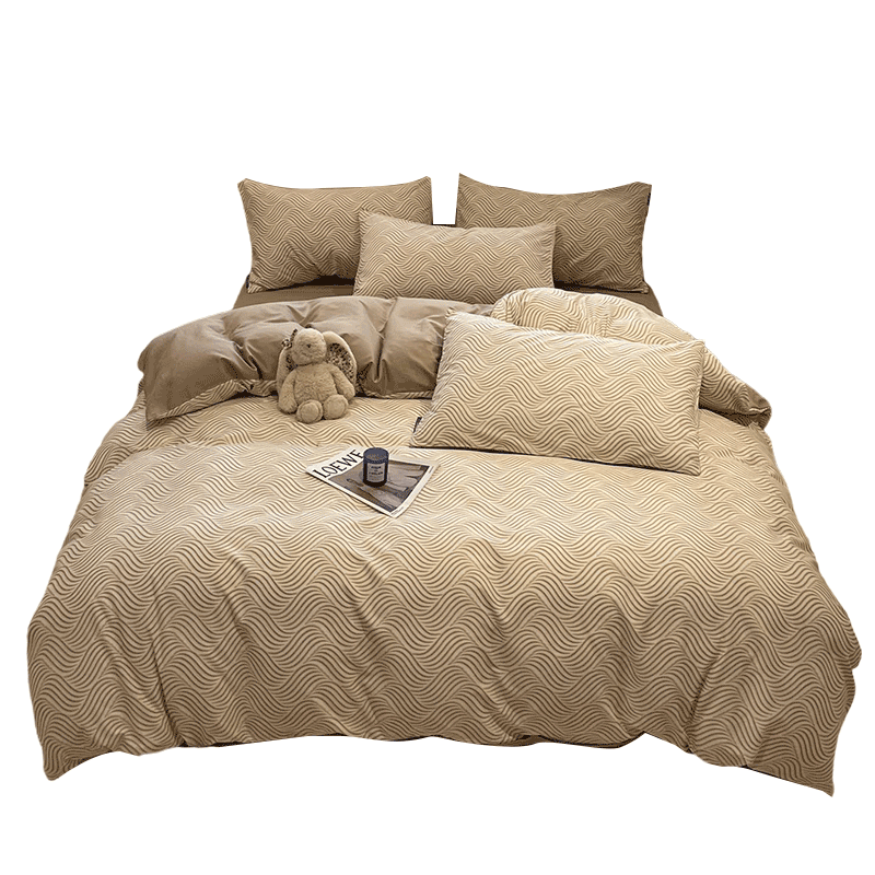 Grace A-Class 7A Antibacterial Pure Cotton Bedding Set 3-Piece Single Dormitory Bed Sheet and Duvet Cover 1.5x2m 1.2m Bed Khaki Cloud Pattern