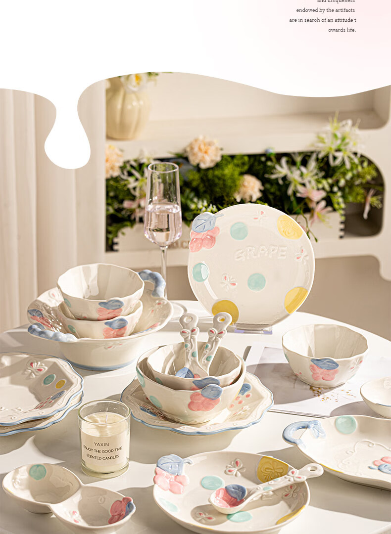 CERAMICS High-Value Rice Bowl Home Use 2025 New Cute Ceramic Tableware Set 12-Piece Gift Box 2