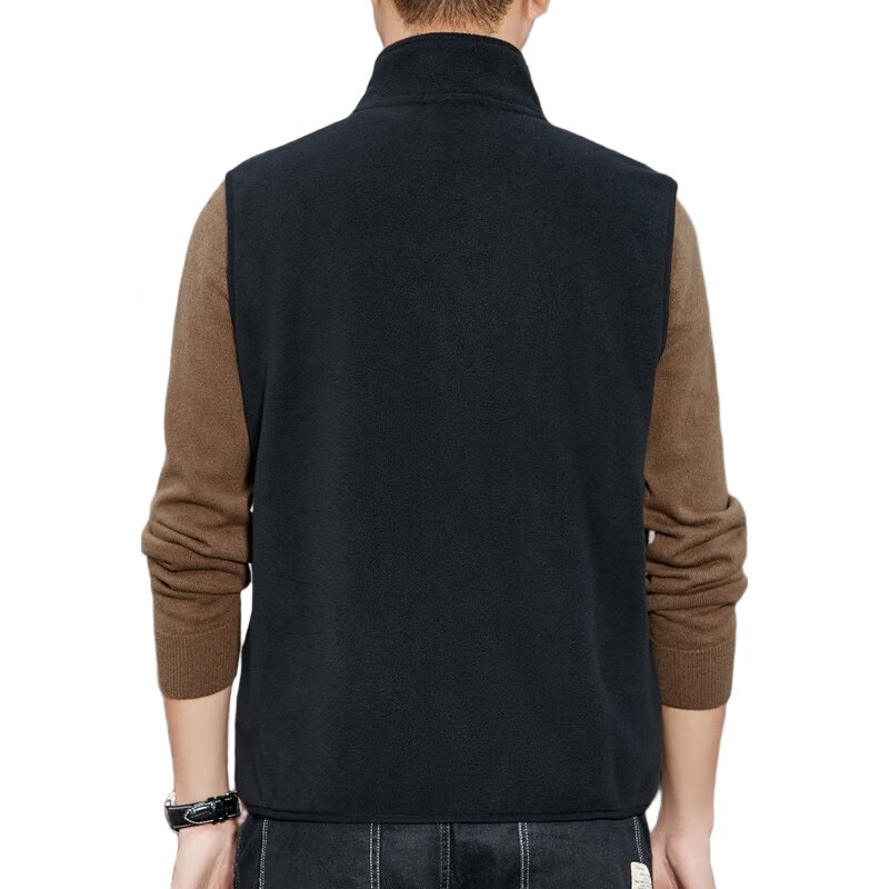 ROMON Double-Sided Fleece Vest Men Simple Solid Color Comfortable Stand Collar Outdoor Casual Cardigan Vest Shirt