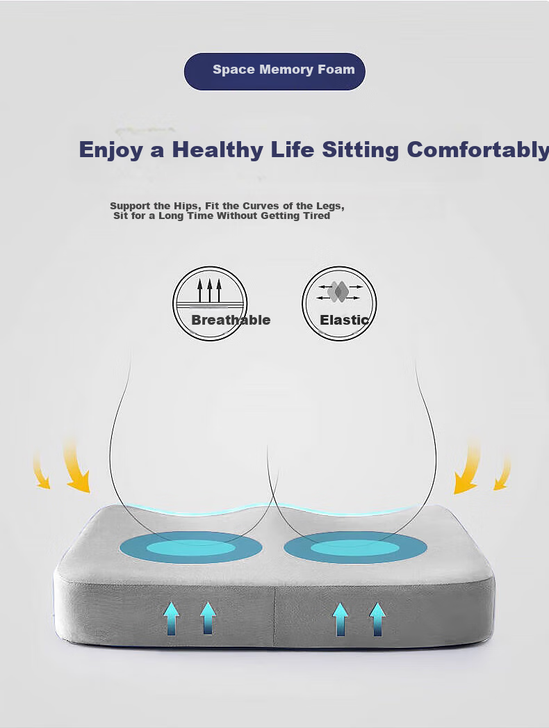 GREAT LIFE Ergonomic Memory Foam Seat Cushion for Office And Car, Hemorrhoids Chair Pad, Long-Sitting Aid, Student Butt Cushion, Gray 8