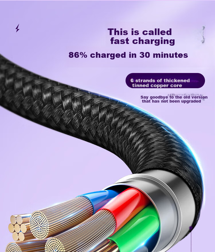 BASEUS Three-In Charging Cable, 6A Fast Charging 66W Charger Cord, Suitable for Apple 14/13, Xiaomi, Huawei, Type-C Android Phones, One-To Car Charger, Blue 4