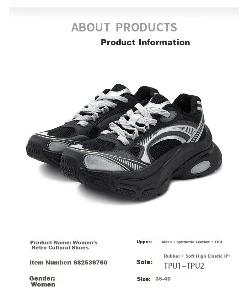 361° Women's Sports Shoes Heart Design Autumn Mesh Thick Sole Retro Casual Platform Dad Sneakers 682536760-3 28