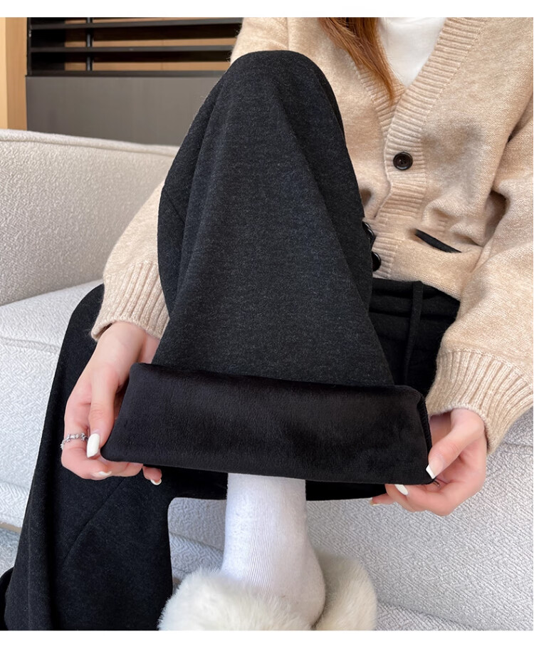 Langsha Women's Glutinous Rice Pants Autumn Winter White Fleece Thickened 2025 New Soft High Waist Draped Straight Leg Cotton Wide Leg Pants 5