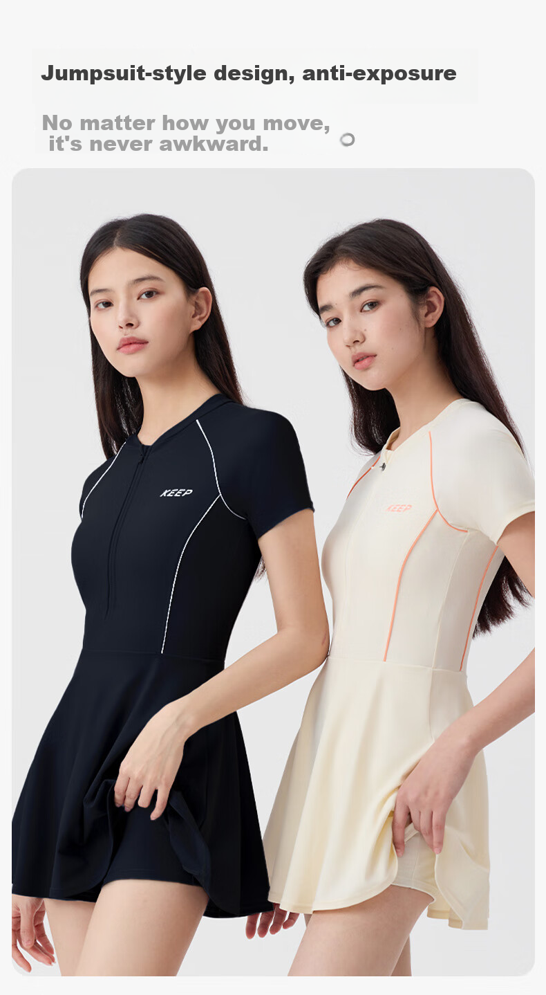 Keep One-Piece Swimsuit Dress for Women, Professional Conservative Plus Size Hot Spring Swimwear 599 Black XXXL 6