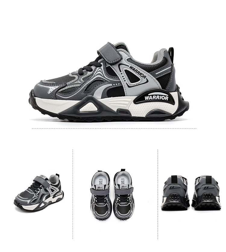 Warrior Children's Shoes Kids' Sports Shoes Spring New Style Velcro Boys And Girls Running Shoes WZCL1751 Navy Blue Beige 27 8