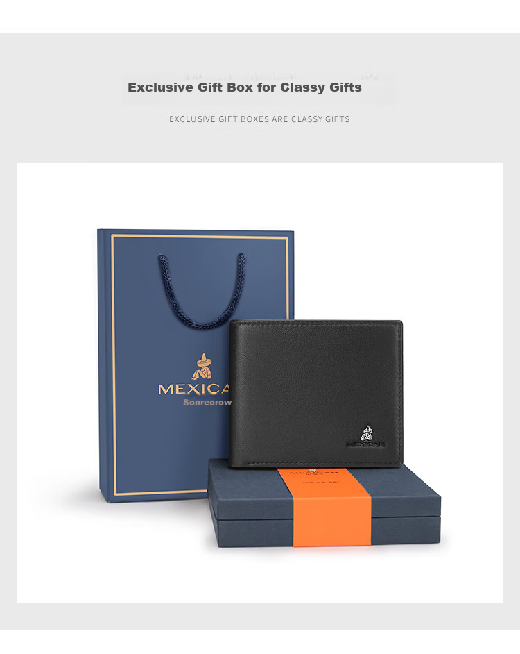 MEXICAN Wallet, Men's Lambskin Billfold, Short Crossbody Style, Multiple Card Slots, High-End Gift Box, Birthday Present for Men And Fathers 5